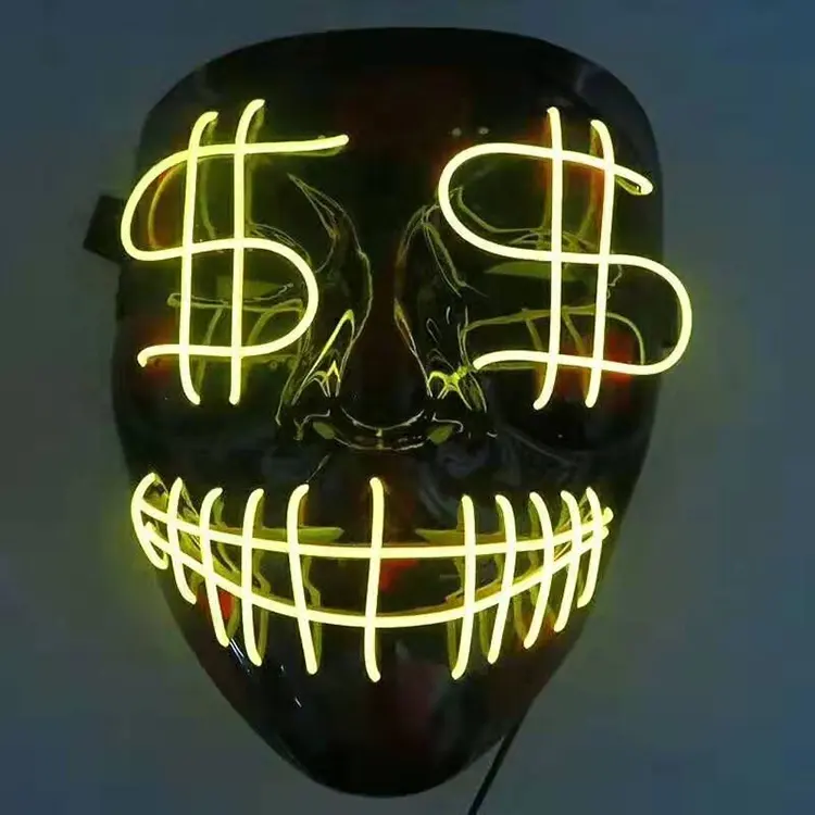 EL แฟลช USD Dollar หน้ากากดวงตาสร้างสรรค์งานแต่งงานแสง LED เรืองแสง Slit-ปาก Ghost Mask