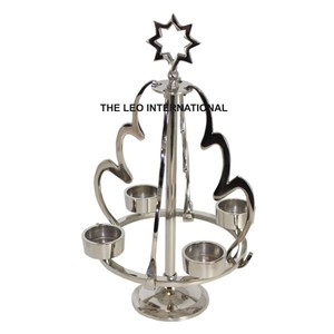 Base de madera de metal de acero inoxidable con forma de árbol de Navidad, soporte de luz de té de Navidad, soporte de luz de té hecho a mano de estilo elegante - Product Image 4