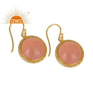 ต่างหูเงิน925พลอยโทแพซทรงกลมสีขาวห้อยดอกกุหลาบ Chalcedony ต่างหูหยดน้ำเงินเครื่องประดับค้าส่ง - Product Image 2