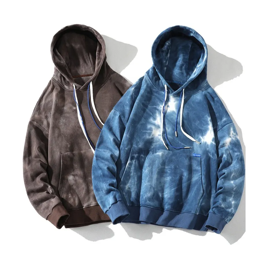 Oem Groothandel Custom Vintage Zuur Wassen Hoodie 100% Katoen Pull Over Fleece Oversized Tie Dye Heren Sweaters