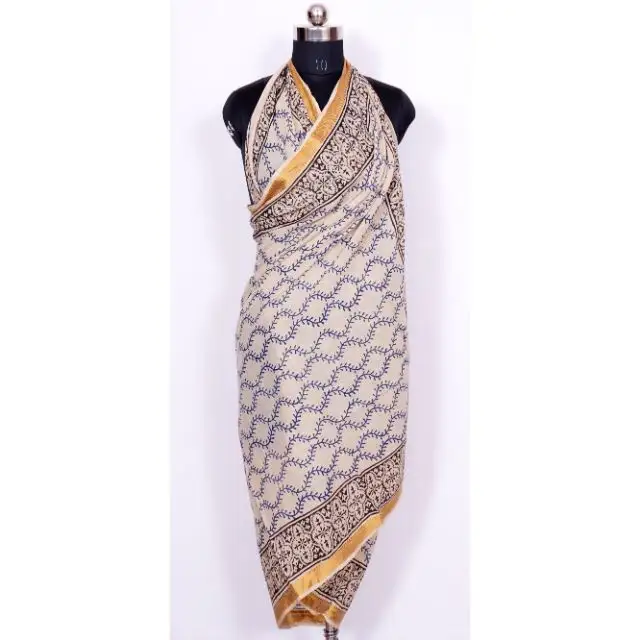 Foulards imprimés bloc à la main pour femmes, Sarong en coton indien, imprimé de bordure décorative, paréo de plage, fait à la main, cover-up d'été, pour cheveux chauds