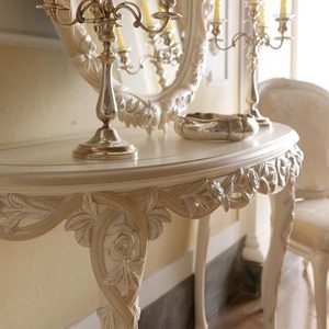 Table console en bois de teck massif de couleur crème de style européen avec cadre de miroir à usage général pour les meubles de salon de la chambre à coucher à la maison - Product Image 4