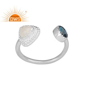 Bague en argent Sterling 925 pour cadran, pierre naturelle, topaze bleue, lune arc-en-ciel, fabrication de bijoux - Product Image 1
