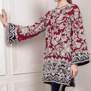 --ZARI--DESIGNER WITH BEAUTIFUL EMBROIDERY ON STYLISH--KURTA WITH PANT-DRESS-FOR Party-wear-dress for Party/ Wedding =2021. - Product Image 1