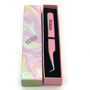 Professionnel meilleur Style 90 degrés rose clair poudre revêtement en acier inoxydable Extension de cils pince à épiler Logo personnalisé outils de beauté - Product Image 1