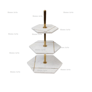 3 Tier Marble And Metal <b>Cake</b> <b>Stand</b> Greatest Quality <b>White</b> Color Sweets Snacks Serving <b>Stand</b> At Lowest Price - Product Image 2
