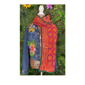 Venta caliente bordado a mano Phulkari Dupatta bufandas logotipo personalizado impreso Georgette gasa Jersey estolas Pashmina musulmanes a granel - Product Image 1