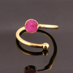 Well Quality Round Shape Natural pink Sugar Druzy <b>Ring</b> <b>Brass</b> Gold Electroplated <b>Ring</b> New Fashion Handmade Adjustable Ladies <b>Ring</b> - Product Image 5