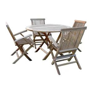 Silla plegable de madera de teca, muebles de Patio, conjunto de muebles de jardín, sillón plegable para exteriores y mesa redonda plegable