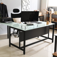 Bureau d'ordinateur moderne pour la maison, robuste, en métal, pour ordinateur portable, PC, réception, jeux, hauteur réglable, plateau en verre trempé rouge, MDF noir