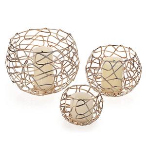 Juego de 3 portavelas con acabado antiguo chapado en oro para velas románticas, soporte para velas de cena, alta calidad estándar - Product Image 1