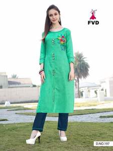 Couture cousue en coton rouge, Style indien, Kurti avec pantalon, vente en gros - Product Image 5