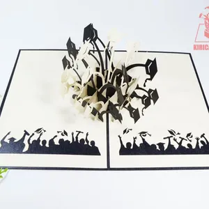 Chapéus de graduação artesanal laser, corte de cartões de saudação kirigami 3d pop up card