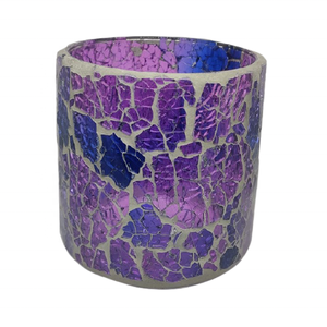 Pot en verre mosaïque violet de luxe, design unique et coloré, rond, de haute qualité, fait main, avec joint gris, multi-usages, pour la décoration intérieure. - Product Image 1
