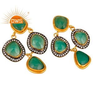 Beautifully Designed 18k Gold Plated Solid Silver Stud <b>Earrings</b> Zircon Green <b>Onyx</b> Gemstone <b>Earrings</b> Jewelry Supplier - Product Image 2