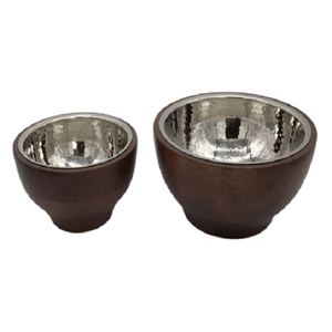 <b>Set</b> Of Two Different Sizes Serving <b>Bowl</b> Wood And Metal <b>Dessert</b> Serving <b>Bowls</b> For Home Restaurant Tableware Use - Product Image 2
