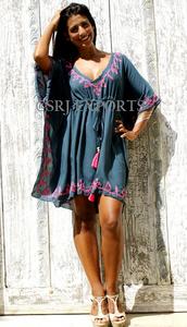 Tissu en coton de qualité supérieure Floral été Gypsy Boho Aari brodé plage caftan gland cou couverture respirant disponible dentelle - Product Image 3