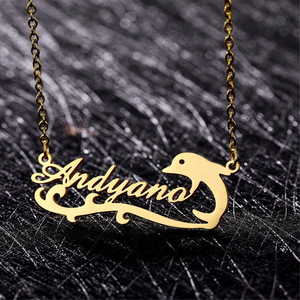 Bijoux personnalisés en argent sterling 925 Nom personnalisé Coeur ou <span class=keywords><strong>Dauphin</strong></span> Plaque d'identification <span class=keywords><strong>Collier</strong></span> - Product Image 3