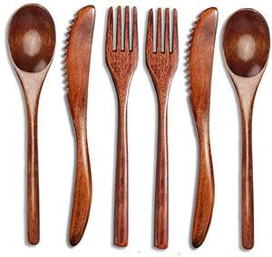 Ensemble de couverts décoratifs en bois pour table à manger et décoration de cuisine, outils à salade en bois, motifs multicolores - Product Image 4