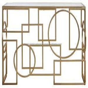 Table de console en verre de fer en métal enduit de poudre d'or - Product Image 1