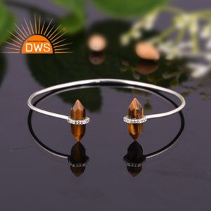 Trending-pulsera de plata de ley fina para mujer, brazalete ajustable de ojo de tigre Natural y Gema de CZ para mujer, fabricante de joyería - Product Image 4