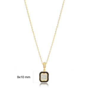 Rectángulo forma negro circón piedra encanto collar turco hecho a mano venta al por mayor 925 joyería de plata esterlina - Product Image 2