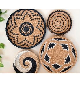 ชุดตะกร้าสานติดผนัง4ชิ้น,ตะกร้าสานสีขาวดำของตกแต่งผนัง - Product Image 3