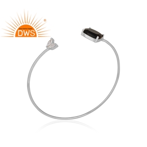 Zircon Black Onyx Gemstone Bangle Sterling <b>Silver</b> <b>Cuff</b> Adjustable Bangle Women's <b>Silver</b> Jewelry Supplier Classic Collection - Product Image 2