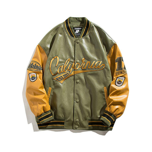 Nouvelle arrivée broderie personnalisée pur 100% cuir véritable hommes pas cher Letterman Varsity veste - Product Image 1