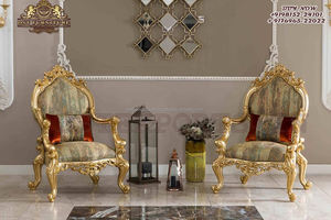 Sillas de tronos de madera maciza para el hogar, sillas de salón con acabado dorado, con espalda alta, para sala de estar - Product Image 2