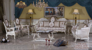 ชุดเฟอร์นิเจอร์ห้องนั่งเล่นสไตล์โมเดิร์นสีครีม ดีไซน์อิตาลี โซฟาแกะสลักด้วยมือ ขนาดสั่งทำได้ ทนทาน ทำจากไม้สัก - Product Image 2