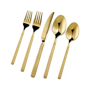 Round Edge Square Matte Gold Handle Flatware Setゴールドメッキ食器セットゴールドメッキ食器セット