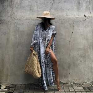 Nouveau prix de gros été cravate teinture gris Long caftan vêtements de plage pour les femmes Sexy cravate teinture plage à la main caftan - Product Image 1