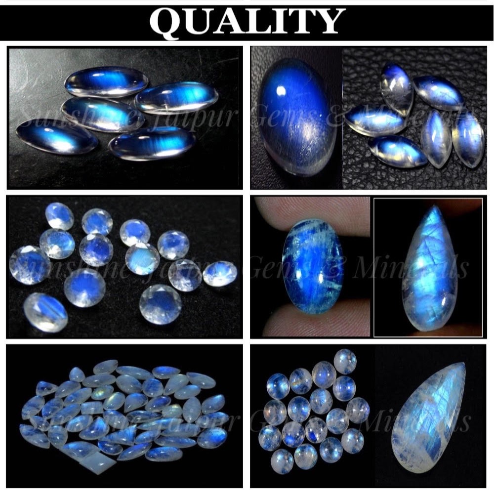 Lot De 7 Pierres Précieuses Cabochon – Pierre De Lune Arc-en-ciel Naturelle (40,15 Carats)