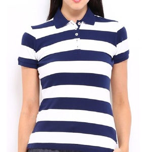 Alta calidad verano moda mujer corto tejido para Polo Camiseta 100% algodón secado rápido transpirable Diseño a rayas al por mayor - Product Image 2