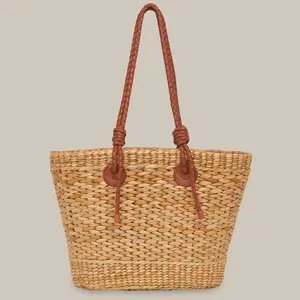 Wasser hyazinthen tasche mit Luxus-Lederband, Vintage Market Wicker Einkaufstasche Großhandel