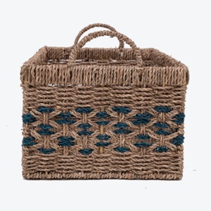 Classic Stylish Handcrafted Seagrass Woven Decorative Storage <b>Basket</b> Foldable Kitchen Food Organizer Sustainable <b>Plastic</b> Handles - Product Image 6
