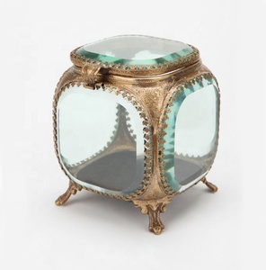 Antique Brass Beveled glass luxury Jewelry packing box Luxury Gift box Gold Jewelry Glass Box