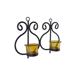 Decorative Yellow Glass Cup Tealight Candle Holder <b>Wall</b> Hanging Iron Votive Festive <b>Lights</b> for Decoration - Product Image 1