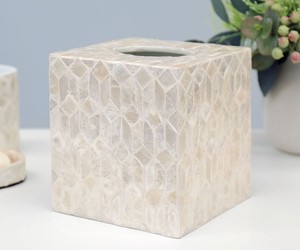Boîte à mouchoirs en nacre design moderne accessoires de bureau brillants décor porte-serviettes en nacre blanche à vendre - Product Image 5