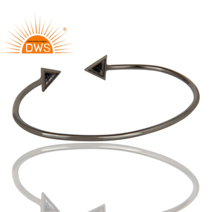 <b>Lovely</b> Blue Sapphire Gemstone Sterling Silver Pyramid Design Sleek Cuff Bracelet Jewelry Classic Collection - Product Image 3