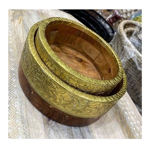 <b>Set</b> of 2 Different Sizes Decorative <b>Bowl</b> Fantastic Design Wooden <b>Dessert</b> Serving <b>Bowl</b> With Iron Stand In Bulk - Product Image 4