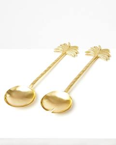 Food Serving Set Metal Decorative Salad Servers Pineapple End Long Round Handle <b>Gold</b> Polished Salad Serving Set - Product Image 4