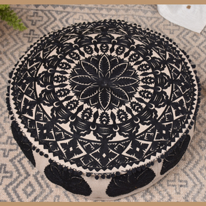 Puf bordado negro, PUF redondo bohemio, meditación, otomana, cubierta de suelo, sala de estar grande, taburete para el hogar, novedad - Product Image 3