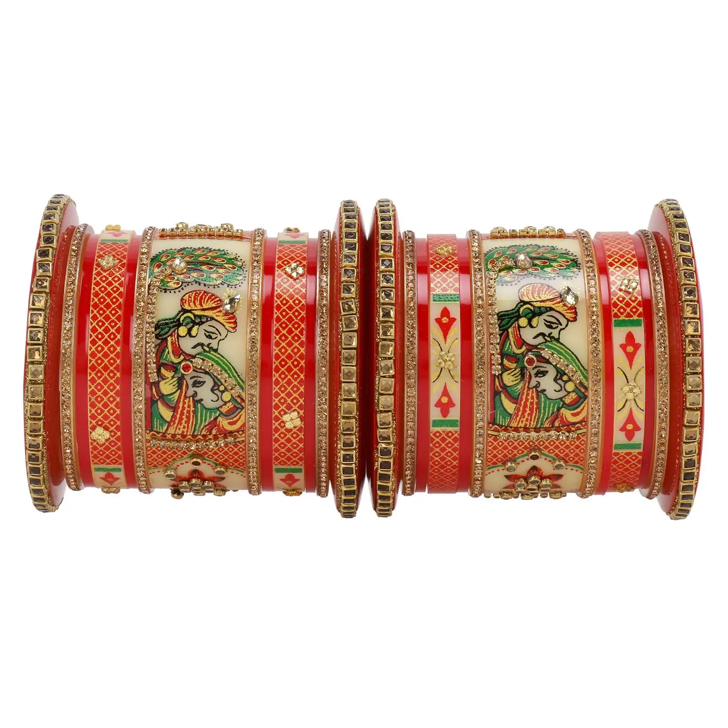 Indischer Armreif Set Bollywood Traditioneller handgemachter Kundan Bridal Red Armreif Armband Schmuck (Set von 18)