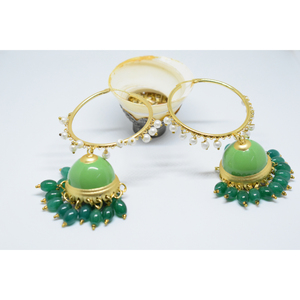Meenakari Partywear ทองเหลือง,เคลือบทองแบบดั้งเดิมแฮนด์เมด Huggie Jhumka Earing สำหรับเด็กผู้หญิงและผู้หญิง - Product Image 1