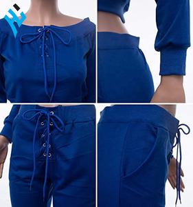 Venta caliente de alta calidad de las mujeres de invierno de cuello redondo de cultivos y Causal pantalones traje de sudor conjunto de moda último diseño chándal - Product Image 6