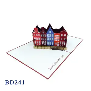 อาคารในแอมสเตอร์ดัม 3D Pop Up Card แฮนด์เมดขายส่ง Pop Up การ์ดเชิญที่มีชื่อเสียงคําทักทาย / การออกแบบใหม่ / ยอดขายสูงสุด