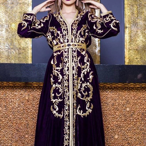 DABKA-Bordado de NEWLY--ELEGANT con cuentas de cristal, vestido caftán de terciopelo azul marino para fiesta, boda, 2022 - Product Image 1