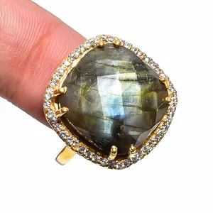 Nuovo arrivo Labradorite gemma Designer di gioielli raffinati 925 in argento Sterling zircone cubico pavé personalizzato coppia regalo anello solitario